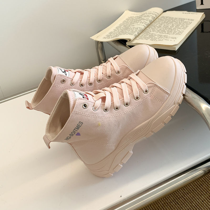 Canvas Martin Boots Women's Early Autumn New Thick Bottom Pink - Shop at LoveMi