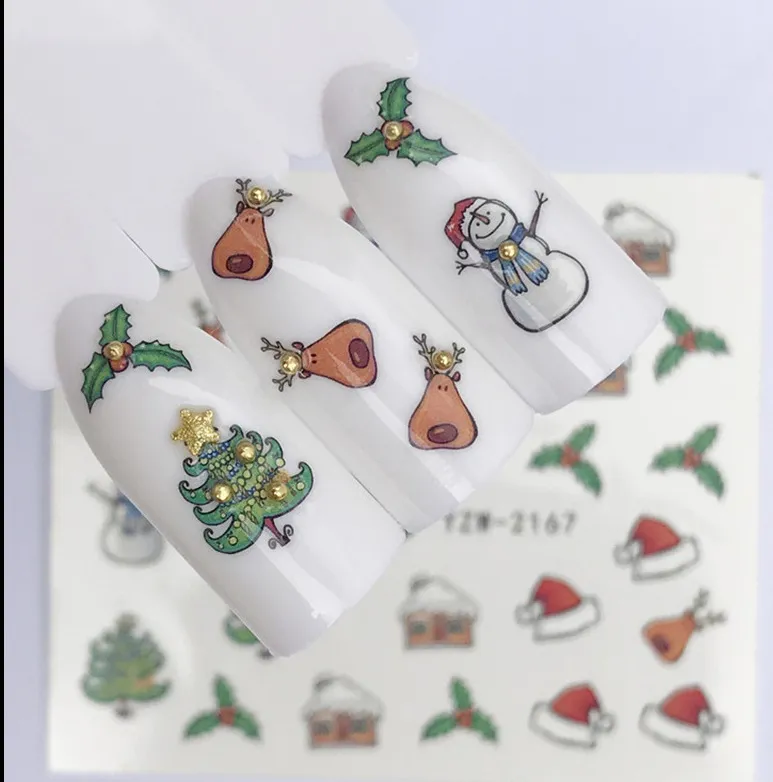 Red snowflake deer snowman nail sticker - Yzw2167