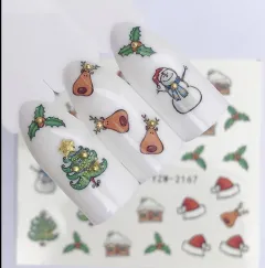 Red snowflake deer snowman nail sticker - Yzw2167 - View 1