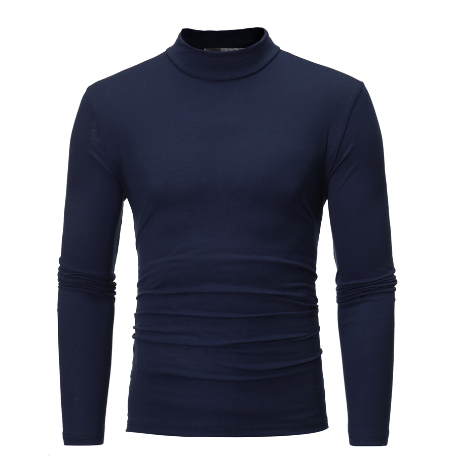 High-neck Solid Color Grinding Men's Slim Long-sleeved T-shirt Bottoming Shirt