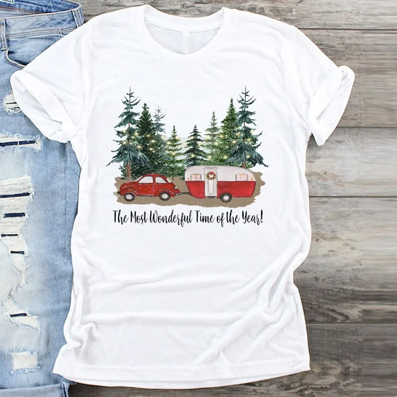 Women's Christmas Movie Print Crew Neck T-shirt - 7Style-S