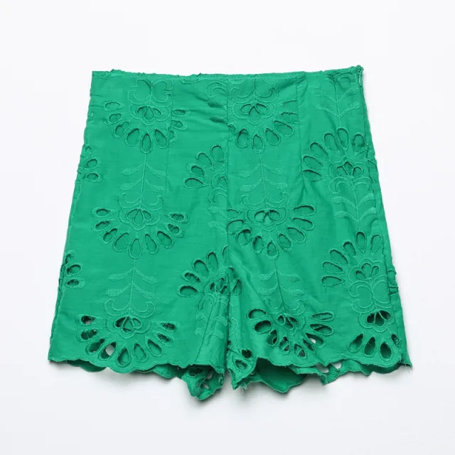 European And American Versatile Women''s Summer New Fashion Cut Out Embroidered Shorts Red - Shop at LoveMi