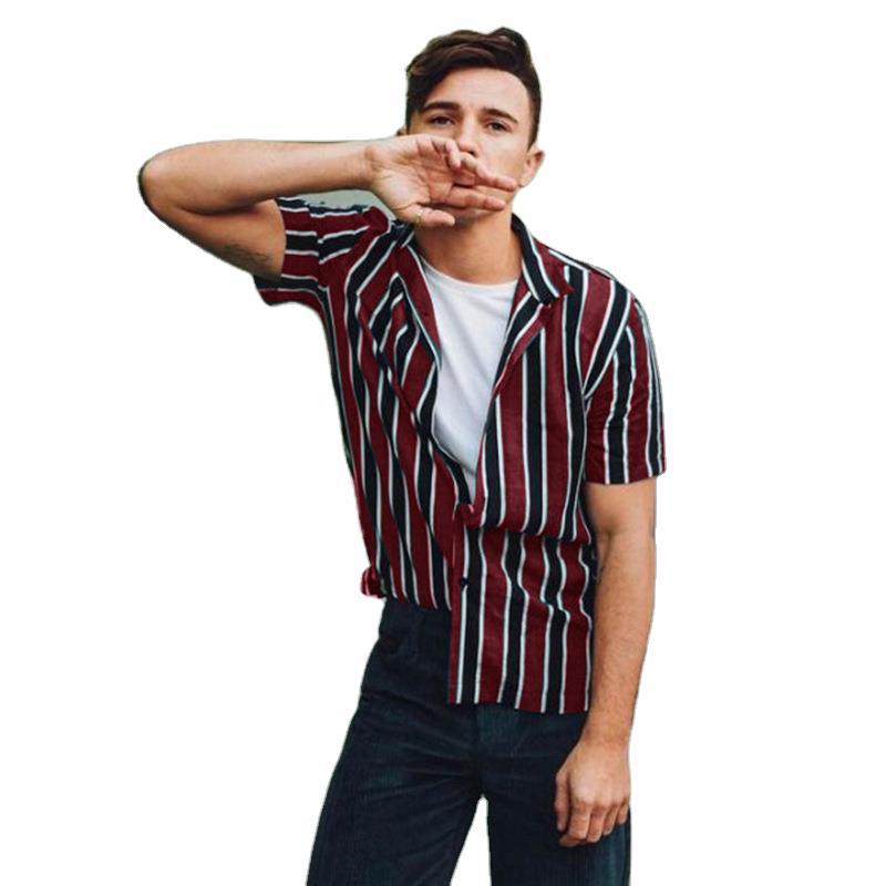 Men's Vertical Striped Shirts Long Sleeve Youth Loose All-match Shirts