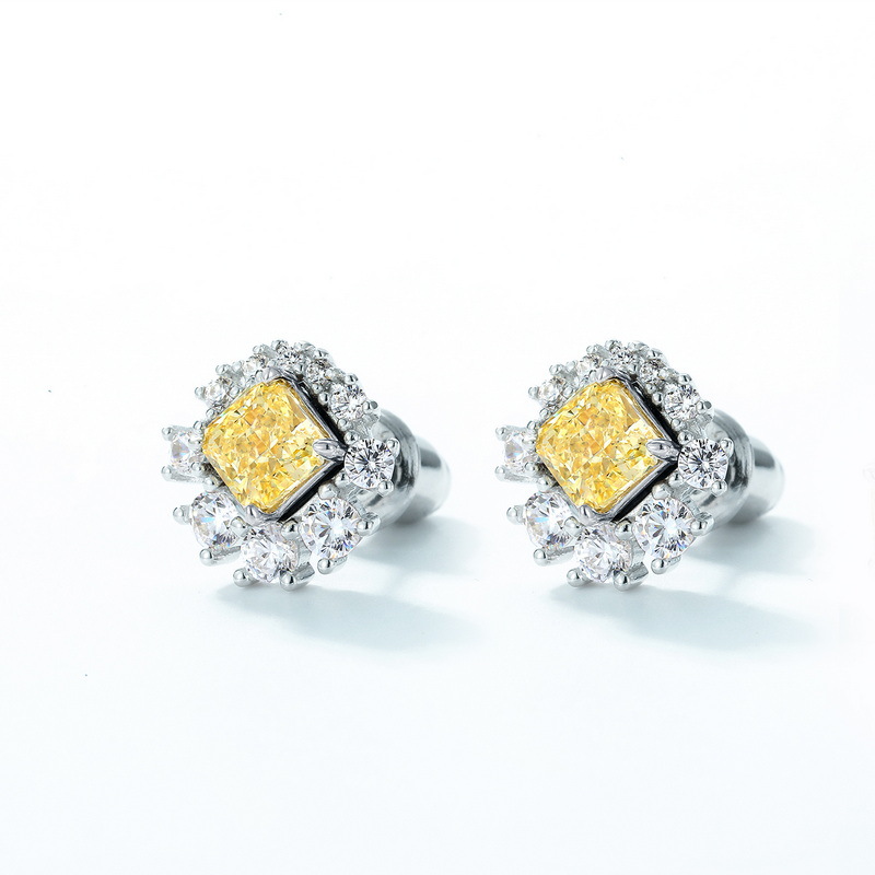 S925 Silver Ice Flower Cut High Carbon Rhinestone Ear Studs Female - 3