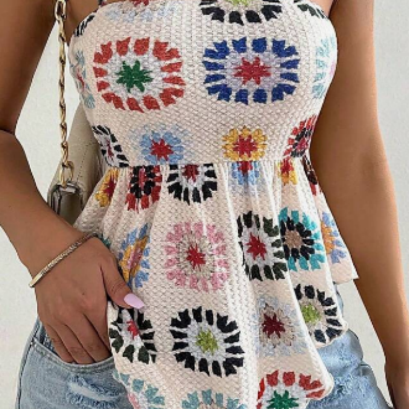 Women's Vacation Hibiscus Printed Ruffle Hem Casual Camisole Top Graphic Tees
