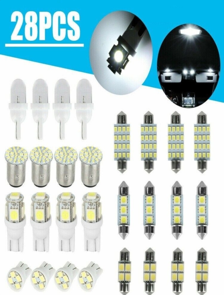 28pcs Car Interior White Combo LED Map Dome Door Trunk License Plate Light Bulbs thumbnail 13