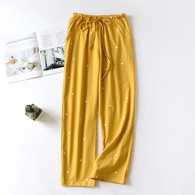 Plus Size Loose Women's Pajama Pants Home Trousers Yellow Heart - Shop at LoveMi