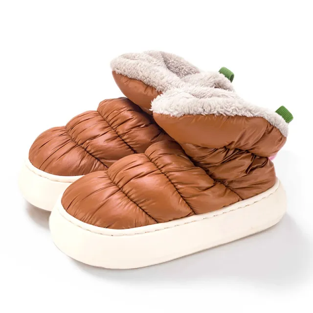 Heel Indoor Household Down Cloth Warm And Non Slip Cotton Slippers Brown - Shop at LoveMi