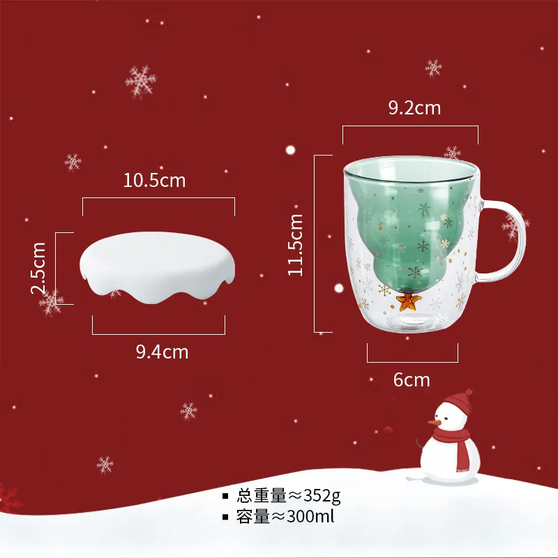 Double Heat Resistant Glass Coffee Cup Christmas Tree With Handle And Lid Milk Water Cup Cute Household Breakfast Whiskey Mug – image 3