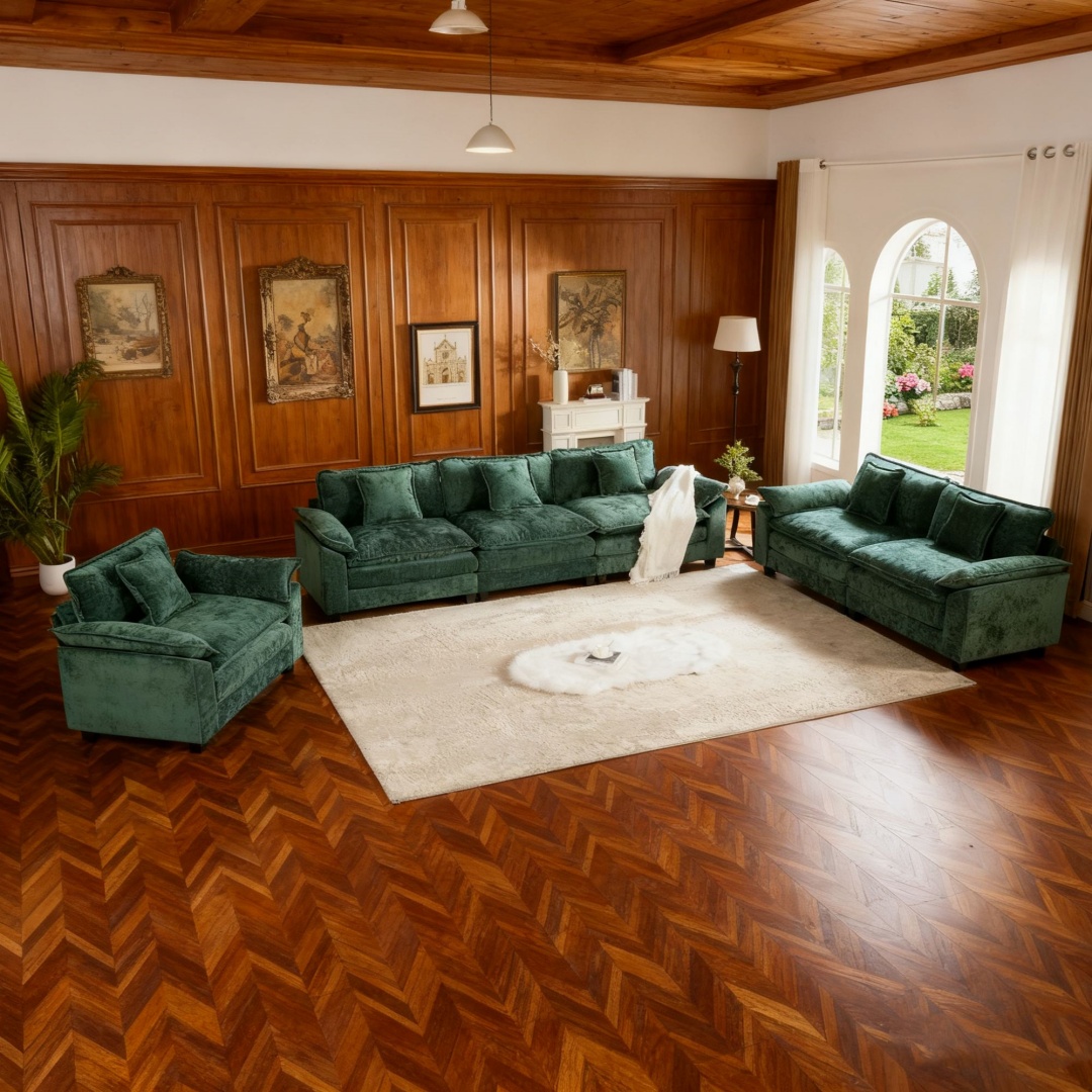 Cloud Sofa Single Seat Ottoman Is Not Included, Modern Sectional Couch, For Living Room Bedroom And Apartment, Comfy Double Layer Upholstered Seat Cushion, Breathable Chenille Fabric, Green