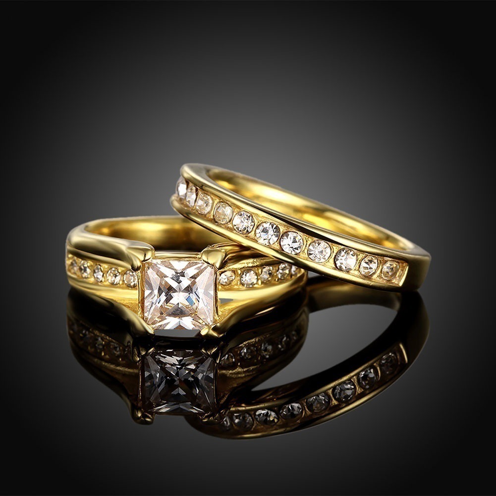 Stainless Steel Men's Ring Eight Hearts And Arrows Golden Set Ring