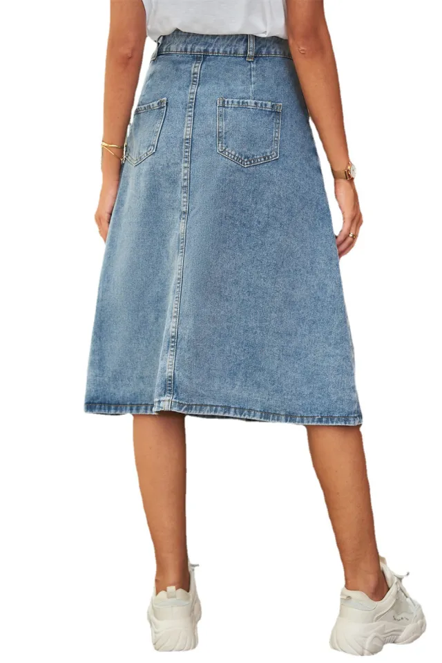 All matching Slimming Washed Denim Breasted Skirt Women Blue - Shop at LoveMi