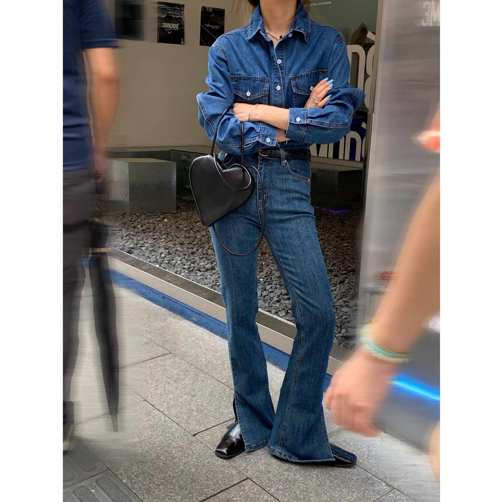 Women's High Waist Casual Stretch Flare Slit Jeans Women Blue - Shop at LoveMi