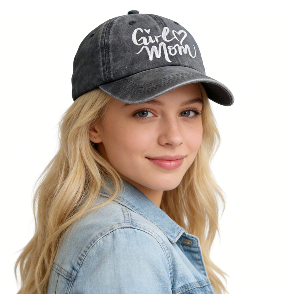 Girl Mom Hats For Women, Adjustable Embroidered Wash Cotton Baseball Cap