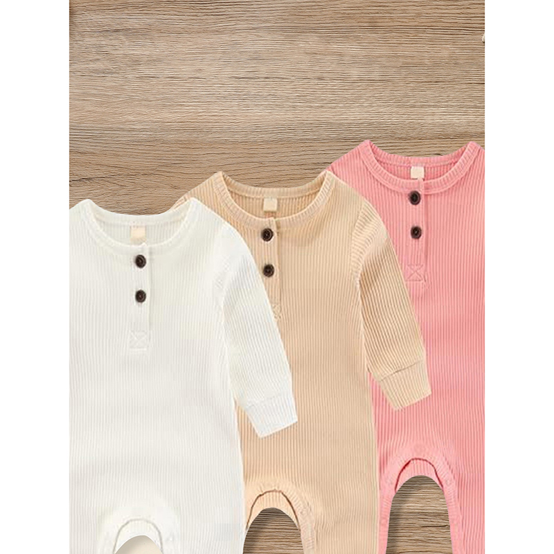 3-Pack Newborns Infants Baby Boys & Girls Long Sleeve Ribbed Romper Soft Button Front Jumpsuit — foto 3
