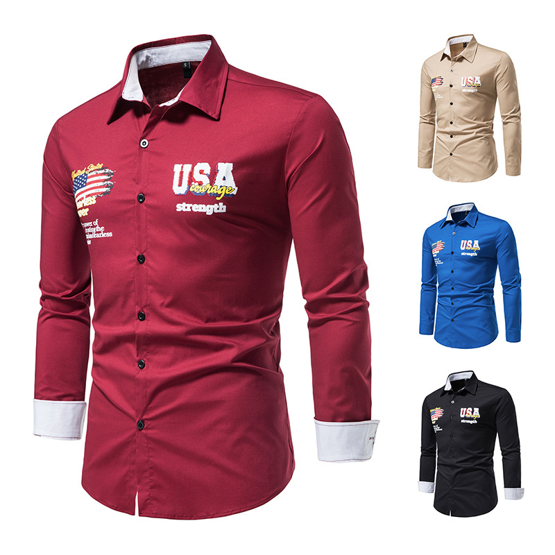 Men's Vintage English Print Long Sleeve Shirt