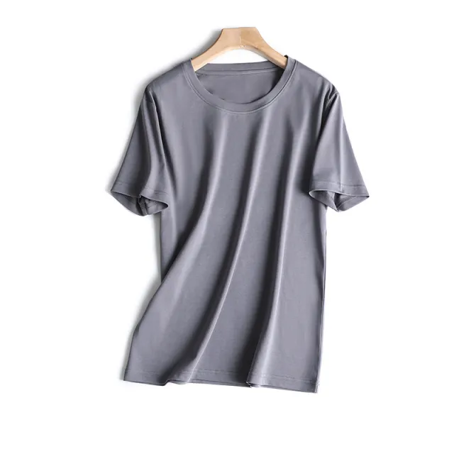 Cotton Jade Quite Loose Simple Version Round Neck Solid Color Women Grey - Shop at LoveMi