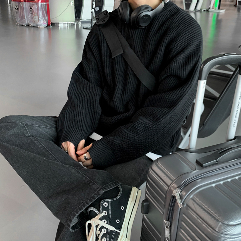 Lazy Style Solid Color Round Neck Long-sleeved Pullover Sweater