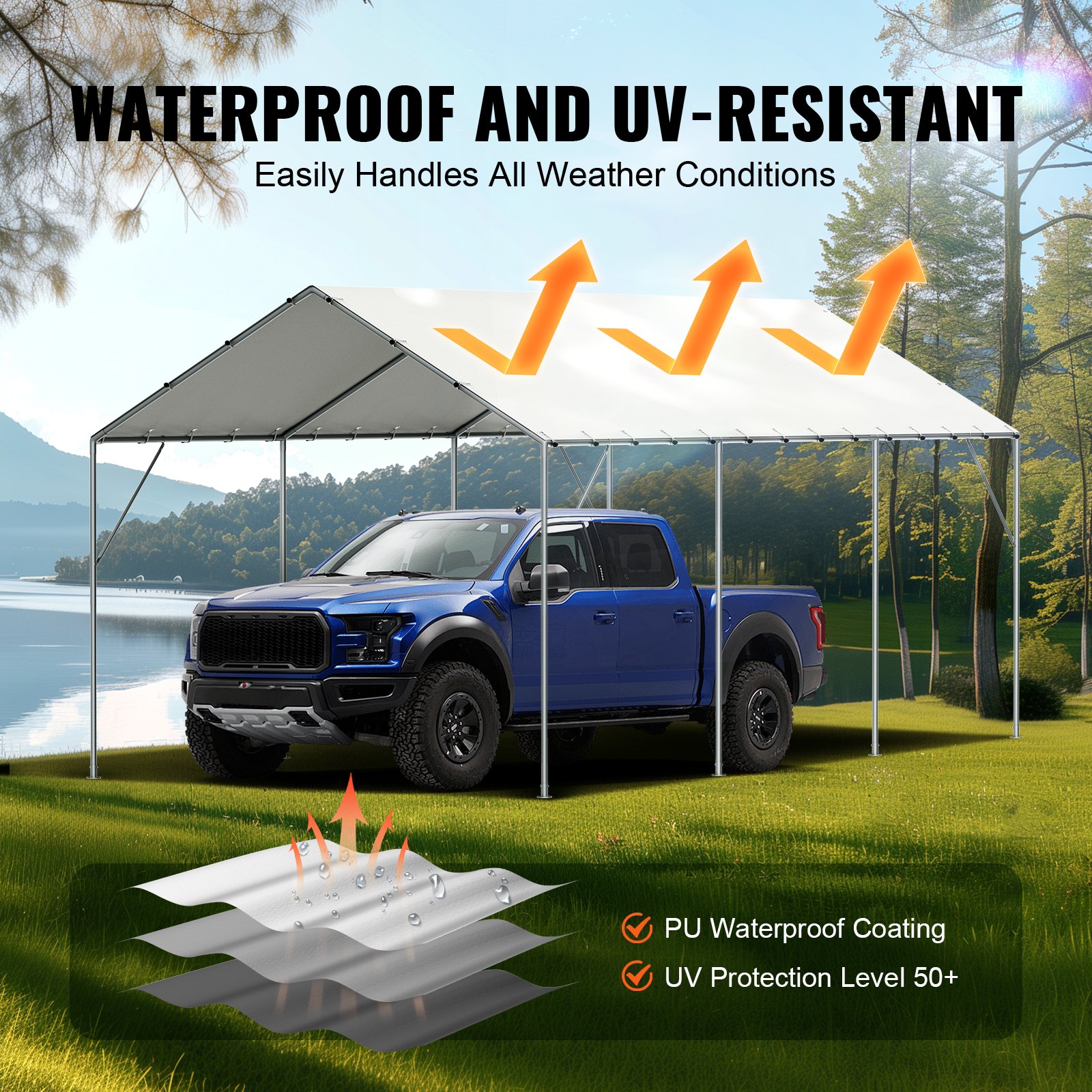 VEVOR 10 X 20 Ft Carport Replacement Canopy Cover, Garage Top Tent Shelter Tarp Heavy Duty... thumbnail 1