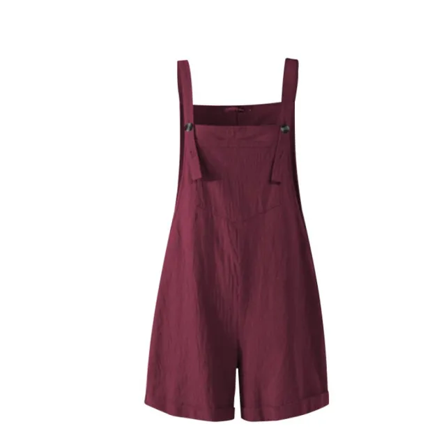 Ladies Pocket Button Casual Suspender Shorts Jumpsuit Purple - Shop at LoveMi