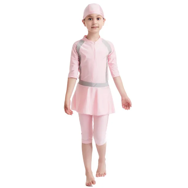 Girls' Solid Color Conservative Swimsuit Pink - Shop at LoveMi