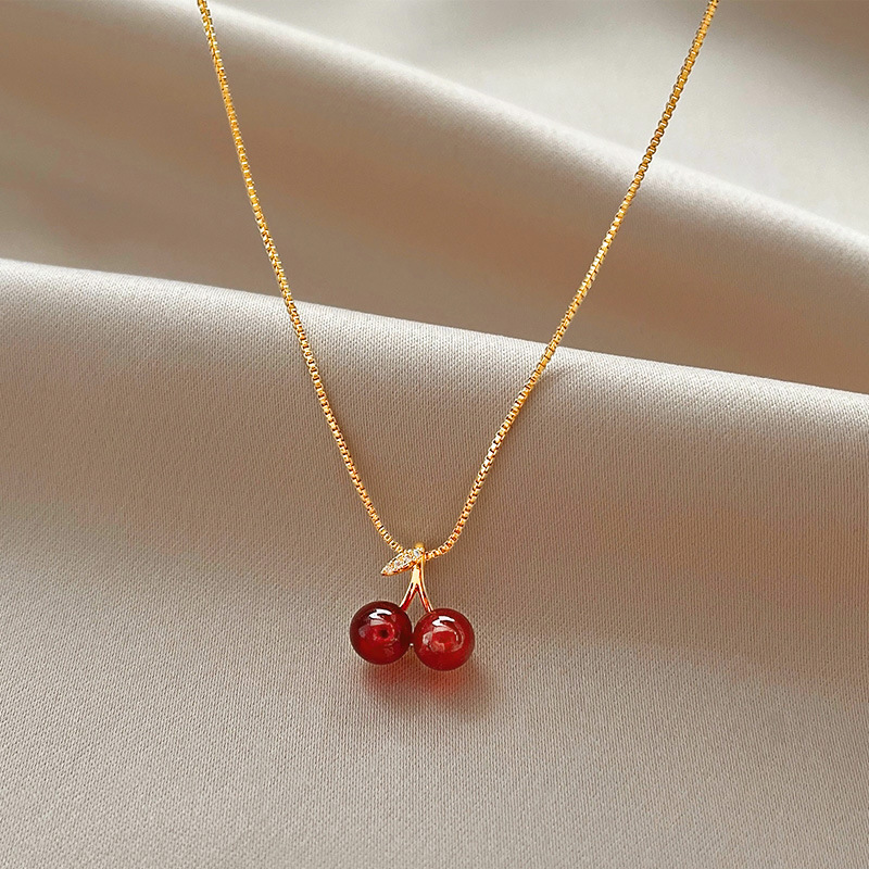 Title 4, Red Cherry Pendant Necklace Female Clavicle Chain