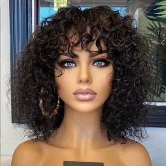 Deep Curly Fringe Human Hair Wigs With Bangs - Wig - View 1