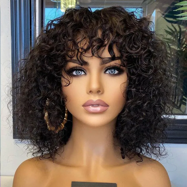 Deep Curly Fringe Human Hair Wigs With Bangs Wig - Shop at LoveMi