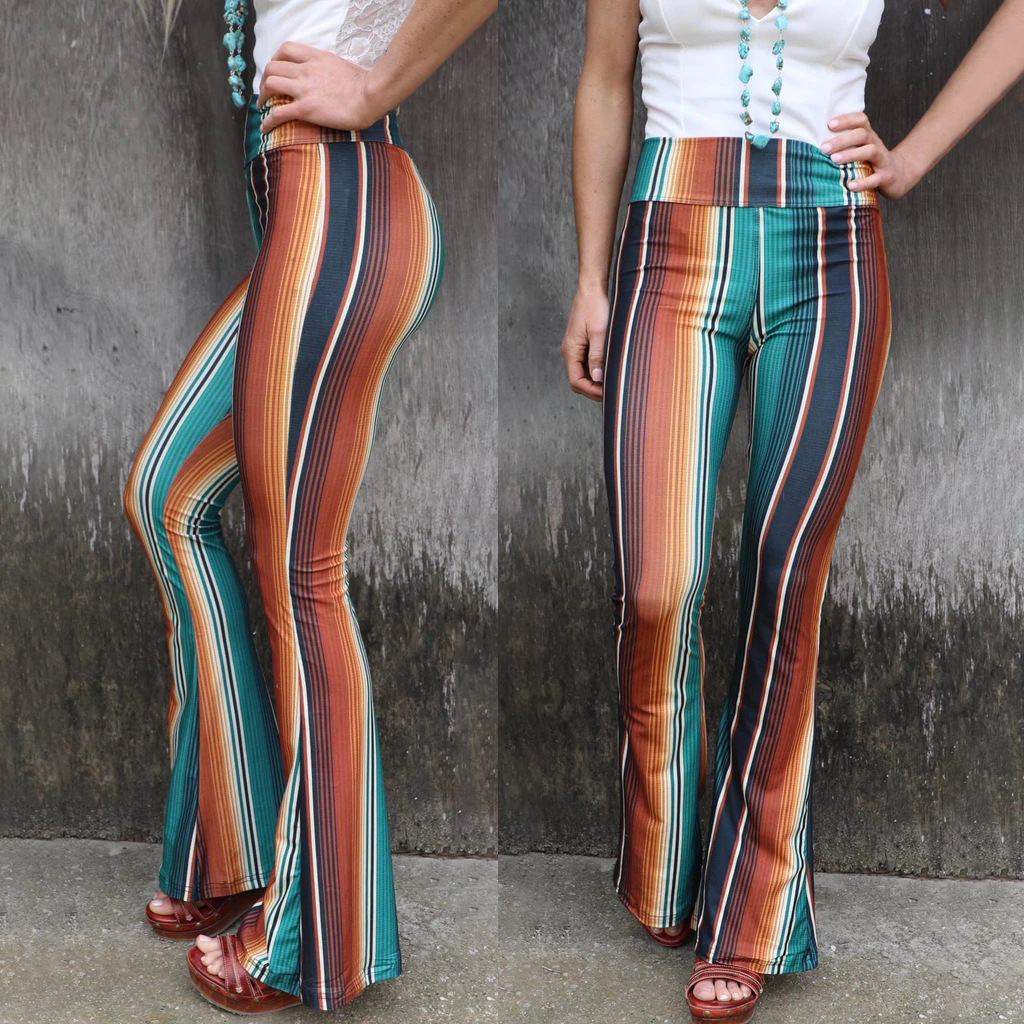 Title 4, Fashion Print Tight High Waist Casual Pants Fla...