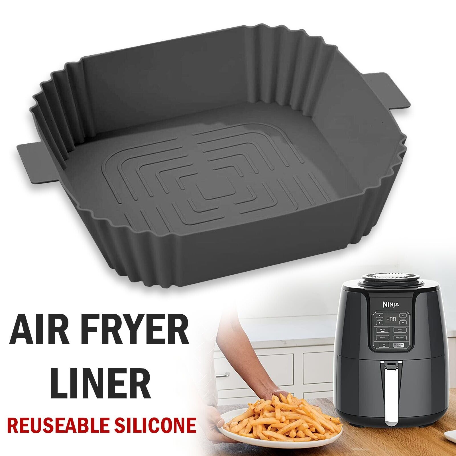 Silicone Air Fryer Tray Basket Liners Pot, Air Fryer Silicone Pot Basket Liners Non-Stick Safe Oven Baking Tray Accessories, Air Fryer Silicone Basket Liners Square, Reusable Air Fryer Silicone Pots for Food Safe Air Fryers Oven Accessories, Air Fryer Sil