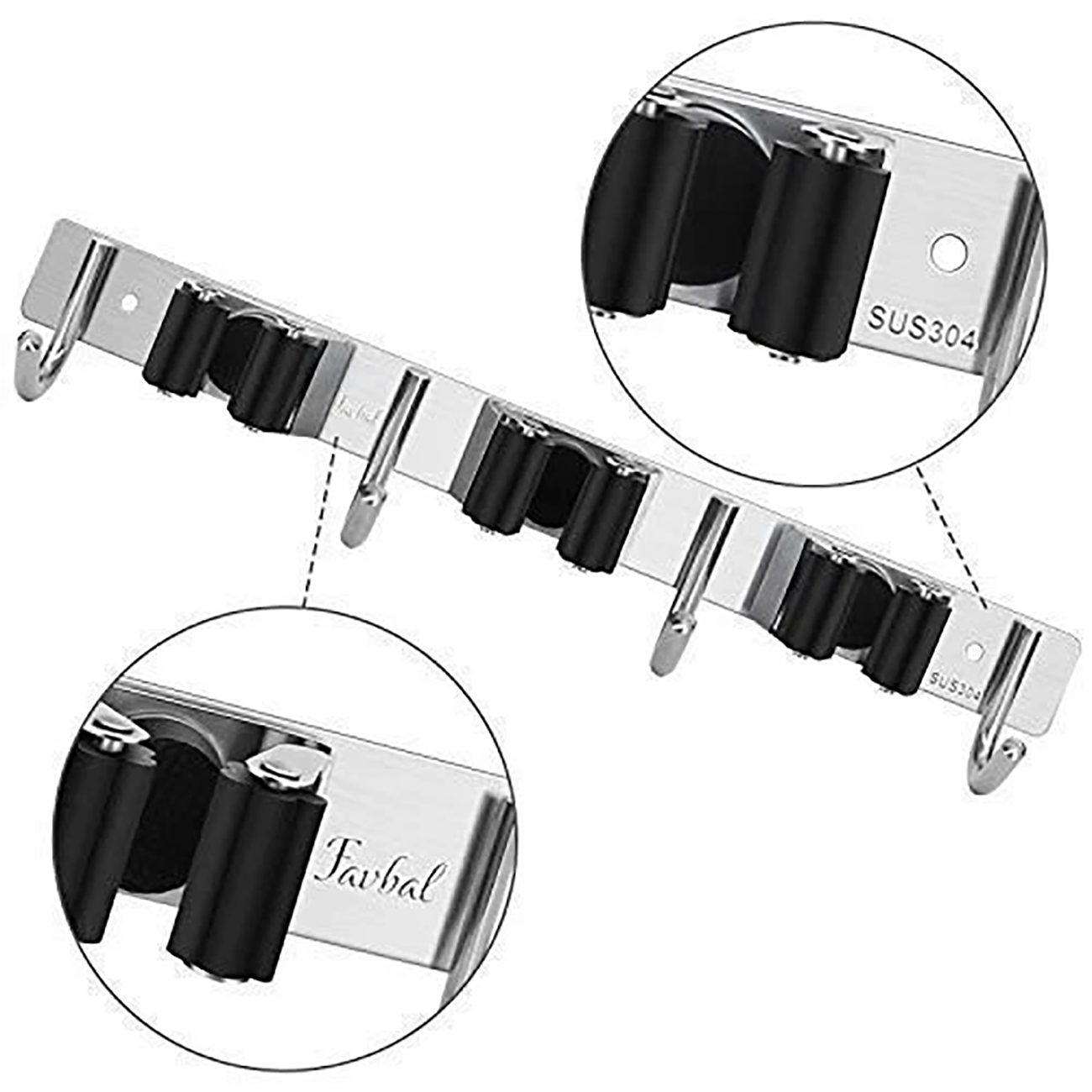 Wall Mounted Broom Mop Holder Organizer Rack 3 Slots 4 Hooks Garage Storage — image 2