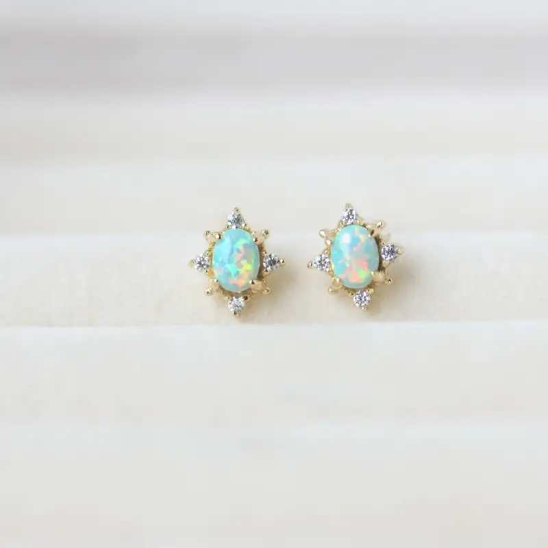 S925 Sterling Silver Gold Plated Opal Zircon Stud Earrings