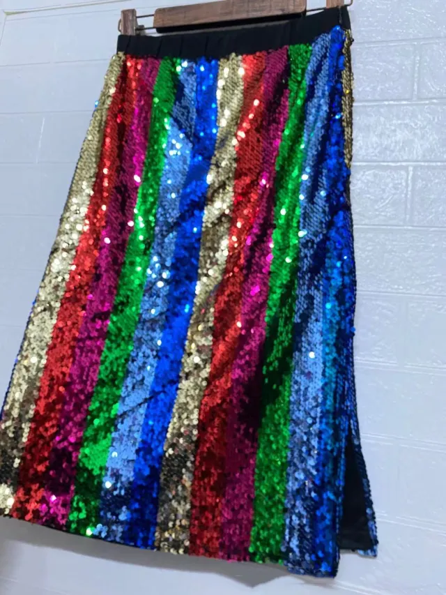Women's Sexy Color Matching Sequin Split Hip Skirt - Shop at LoveMi