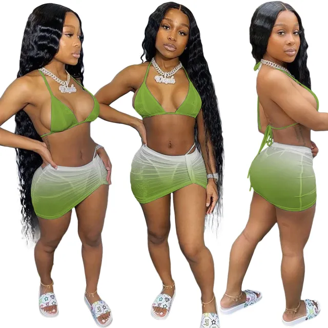 Fashion Sexy Summer Gradient Bikini Halterneck Swimsuit Green - Shop at LoveMi