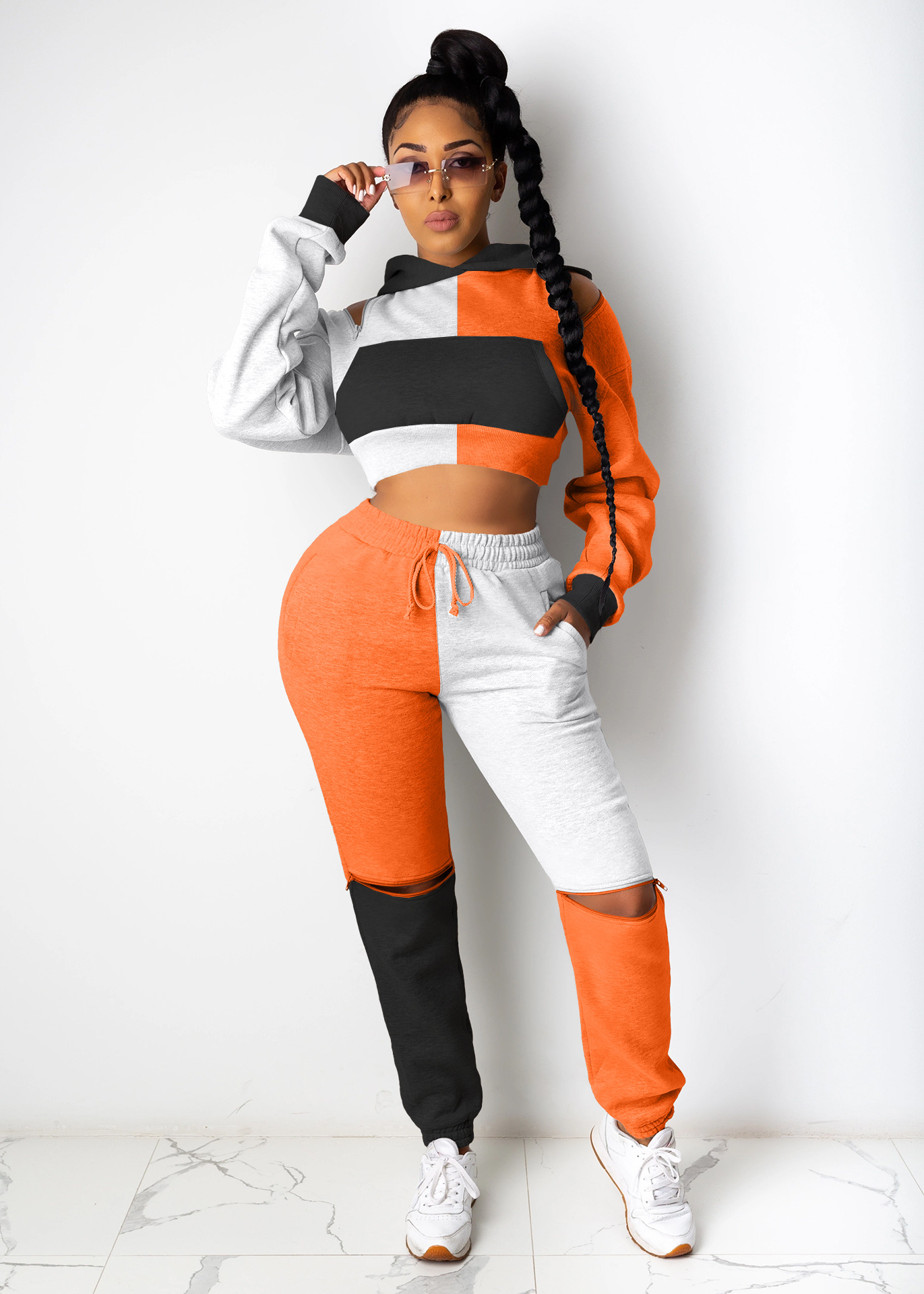 Casual Zipper Stitching Sports Two-piece Suit - 7