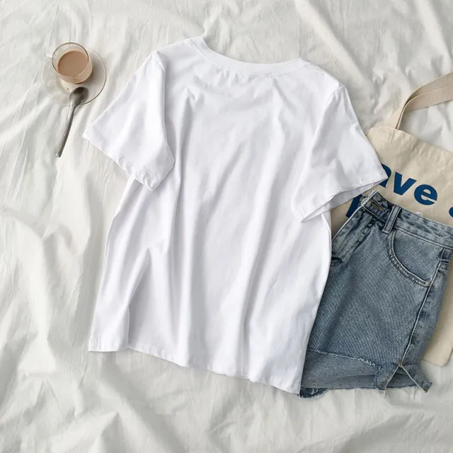 Loose Base Round Neck Casual T shirt With Clothes Underneath White - Shop at LoveMi