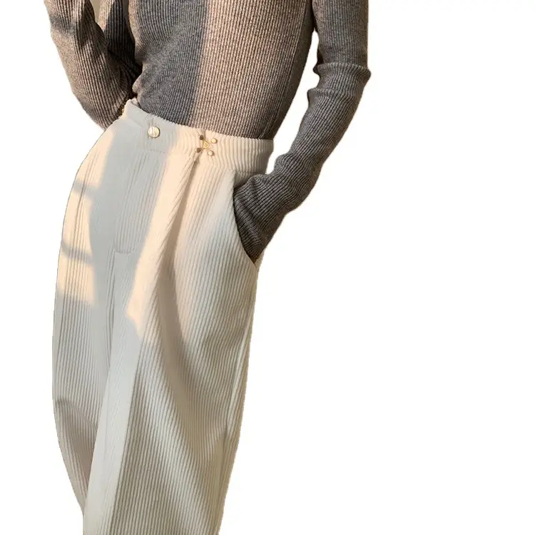 Women's Spring And Autumn High Waist Loose Drape White Velvet