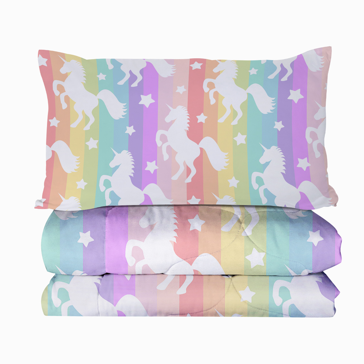 Comforter Set For Girls-3 Pieces Rainbow Cartoon Comforter Sets For Kids,1 Comforter,2 Shams