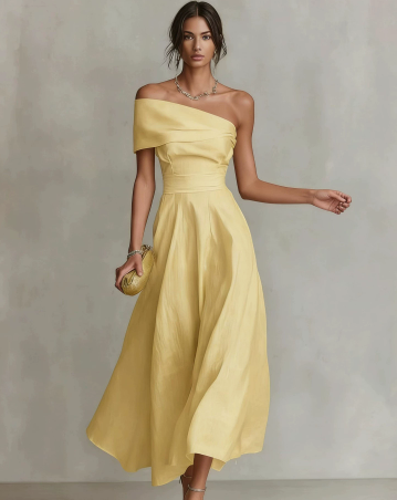 New European And American Cross-border Foreign Trade Solid Color Waist-cinching One-shoulder Backless Elegant Women's Dress