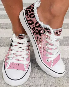 Women's Casual Leopard Print Gradient Colour Printed Canvas Shoes - Leopard - View 1