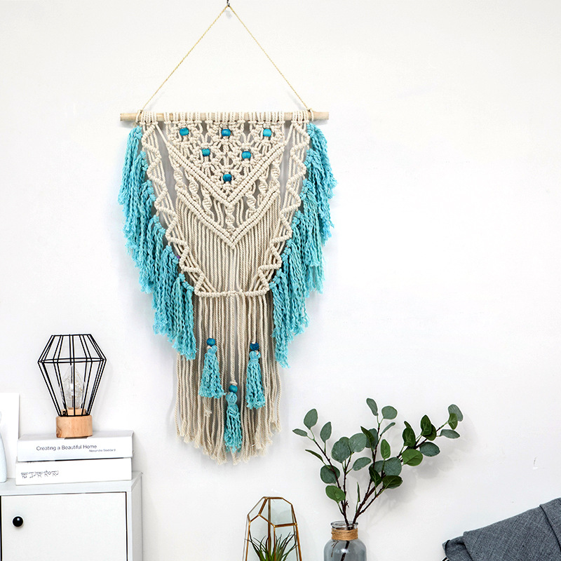 Title 5, Hand-Woven Cotton Rope Tapestry Bohemian Tapest...