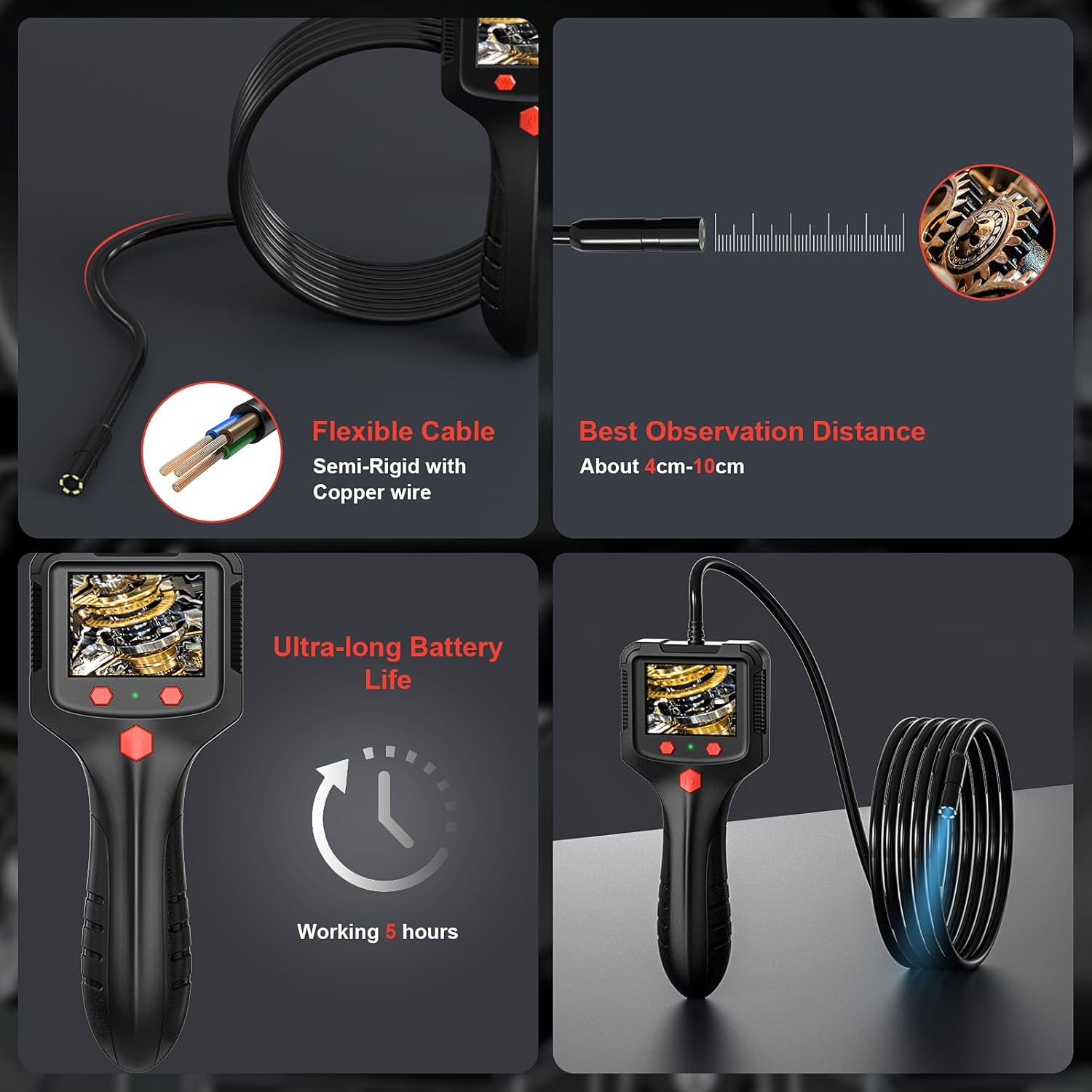 HD Dual-Lens Waterproof Endoscope Camera With Built-in Lights  Inspection Endoscope