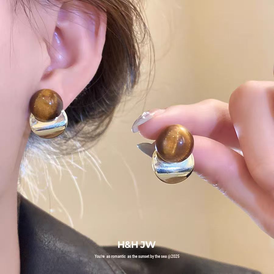 2026 New Trendy Maillard Vintage Amber Gold Earrings, Premium Elegant Stud Ear Jewelry For Women