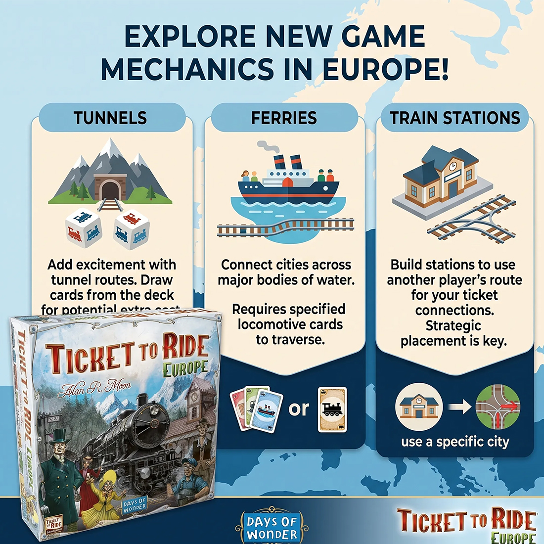 Days Of Wonder Ticket To Ride Europe Board Game Family 2-5 Players — image 3