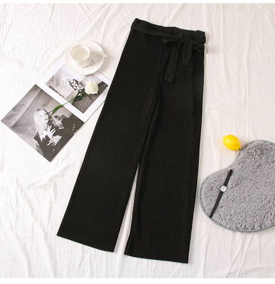 Solid Color Pleated Wide leg Pants Women Loose Casual Drape Straight leg Cropped Trousers Black - Shop at LoveMi