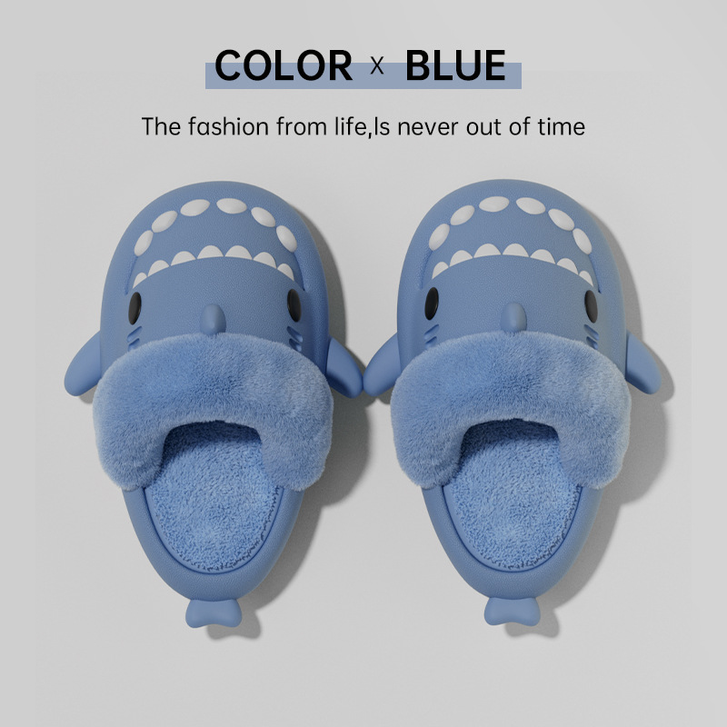 Winter Shark Slippers Detachable Warm Fuzzy Slippers Bedroom House Shoes Women Blue - Shop at LoveMi