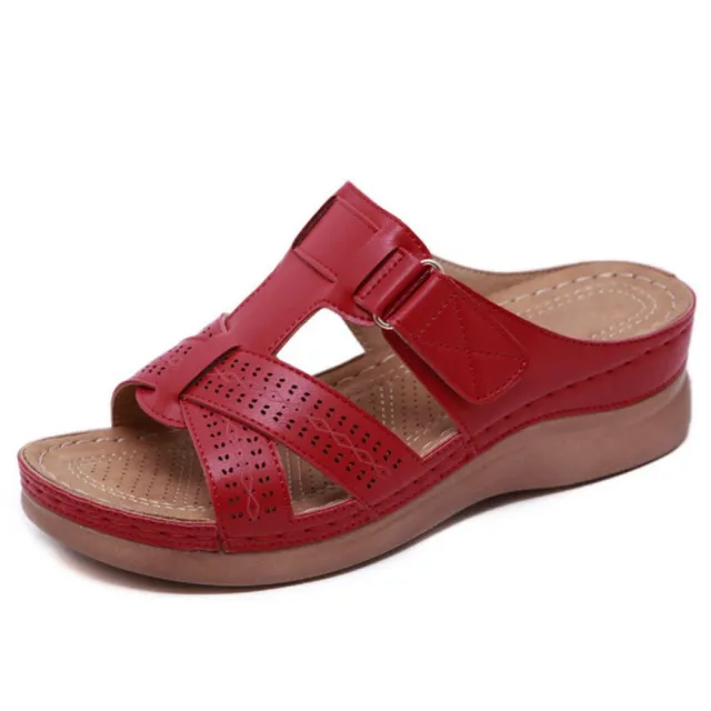 Vintage Wedge Platform Slip On Ladies Sandals Red - Shop at LoveMi