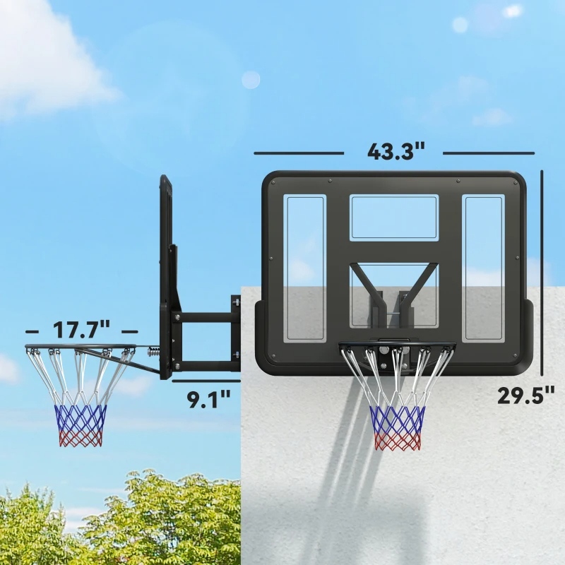 Soozier Wall Mounted Basketball Hoop, Basketball Goal Combo Kit With 43 Reinforced Shatter Resistant Backboard And All Weather Net For Indoor Or Outdoor Use