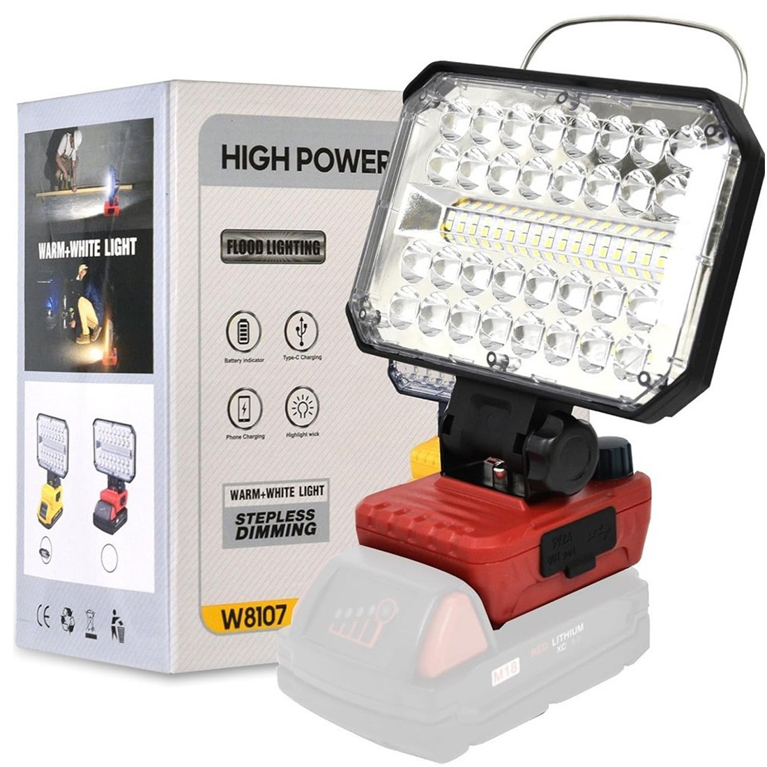 LED Work Light Cordless For Milwaukee M18 18V Battery USB Port Outdoors Lamp