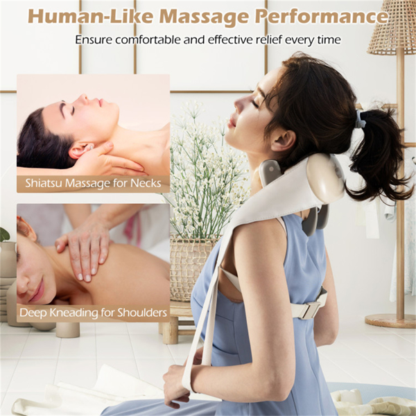Neck Shoulder Massager - 4D Deep Tissue Kneading, 2 Modes & 2-Level Heat , Hands-Free Straps For Home Office Travel